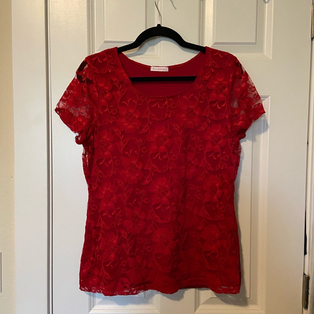 Isaac Mizrahi red lace shirt size large